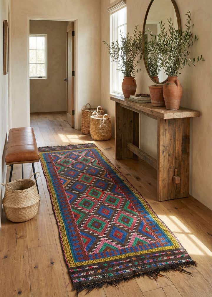 2' 6 x 7' 7 Hand Knotted Kilim Fars Persian Wool Runner Rug