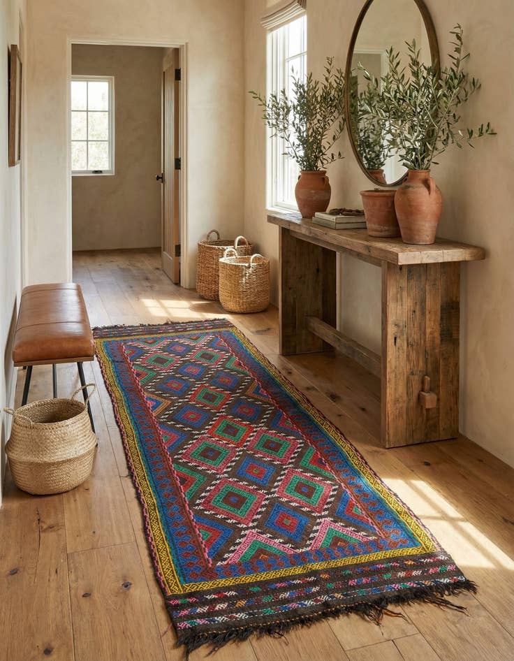 Detail image of 2' 6 x 7' 7 Hand Knotted Kilim Fars Persian Wool Runner Rug
