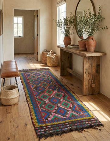2' 6 x 7' 7 Hand Knotted Kilim Fars Persian Wool Runner Rug