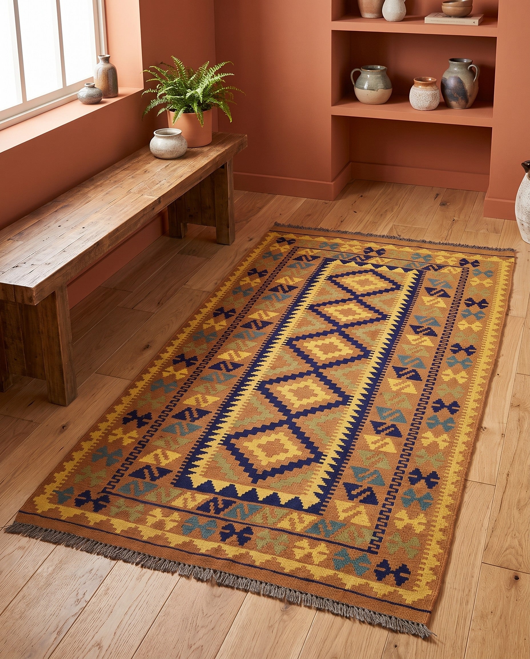 3' 3 x 6' 1 Hand Woven Kilim Maymana Wool Rug