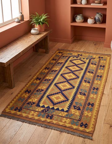 3' 3 x 6' 1 Hand Woven Kilim Maymana Wool Rug