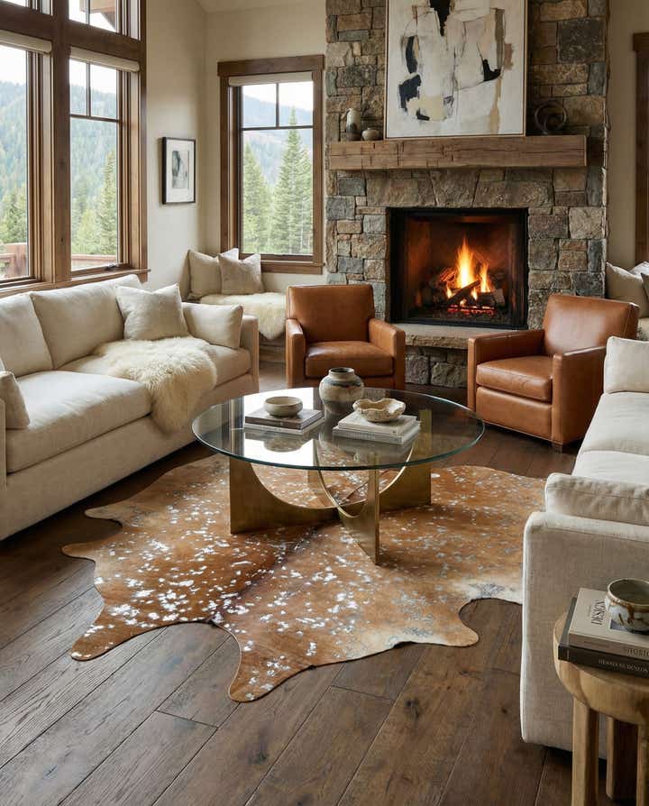 7' x 7' Cowhide Leather Freeform Rug