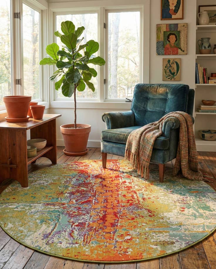 Detail image of 5' x 5' Easy-Clean Modern Indoor / Outdoor Round Rug
