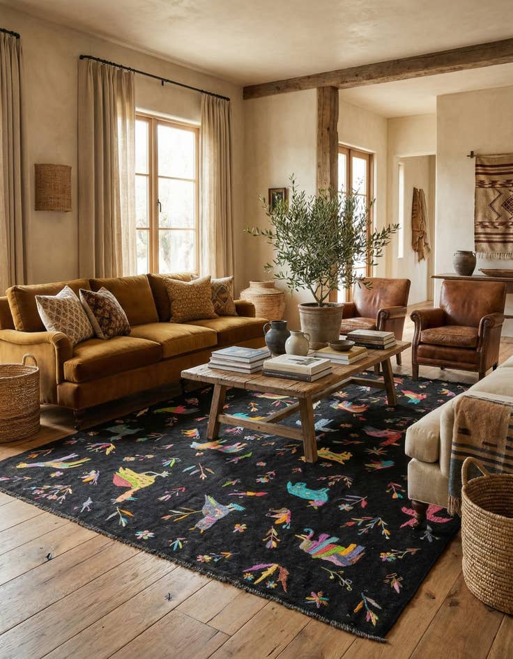 Detail image of 7' 2 x 9' 4 Hand Woven Kilim Suzani Wool Rug