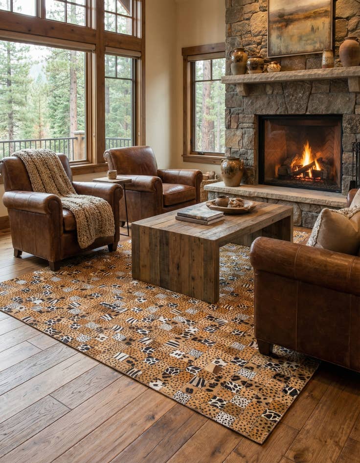 Detail image of 5' 1 x 8' Cowhide Leather Rug