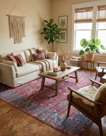 Antique Red Washable Maahru Square Rug