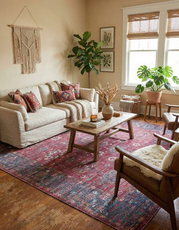 Antique Red Washable Maahru Square Rug