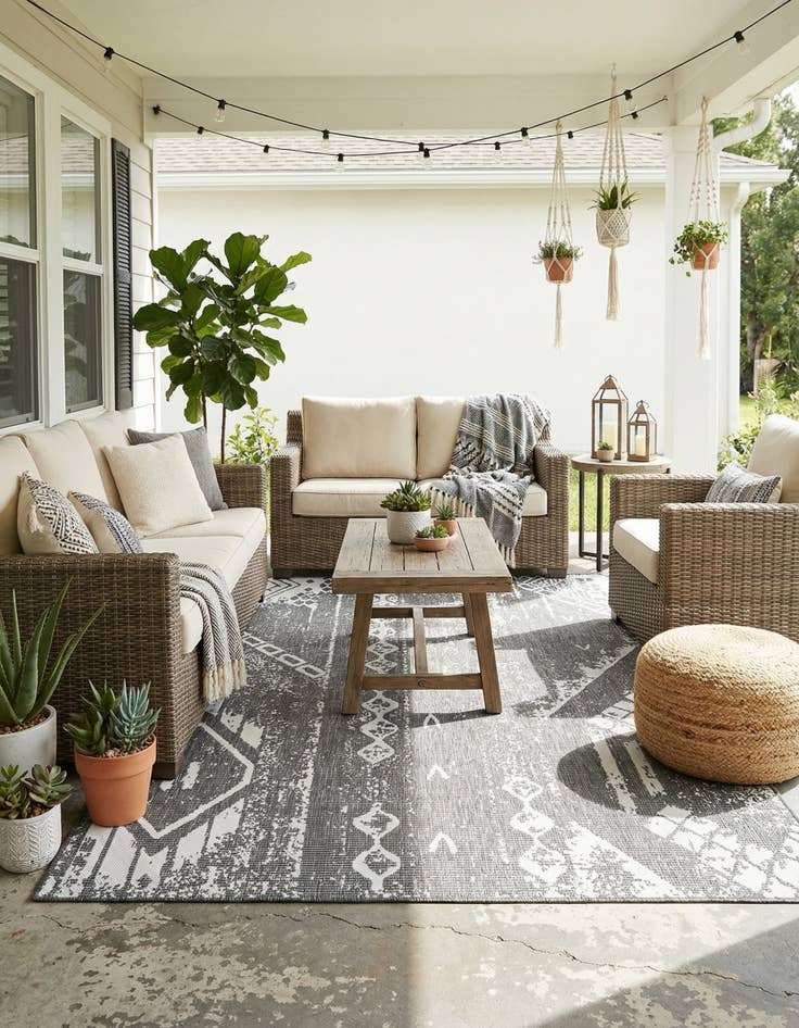 Detail image of  6' x 9'  Washable Bohemian Indoor / Outdoor Rug