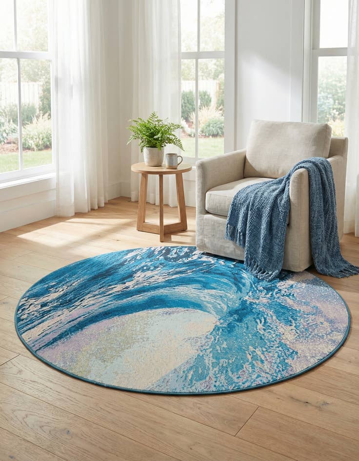 Detail image of 5' 3 x 5' 3  Washable Modern Indoor / Outdoor Round Rug