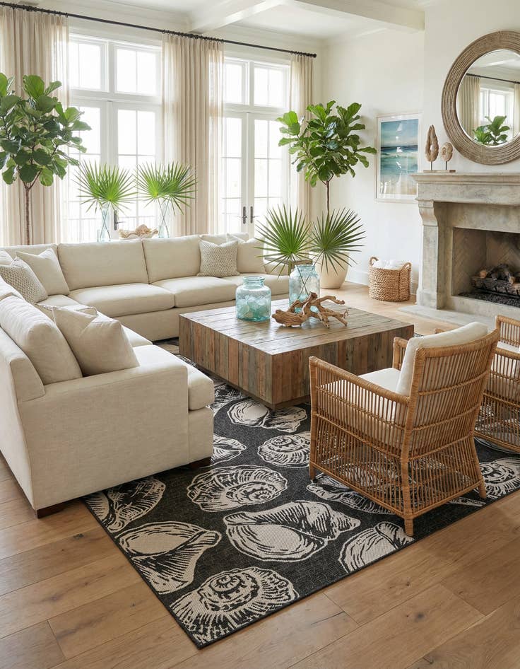 Detail image of  13' x 13'  Washable Coastal Indoor / Outdoor Square Rug