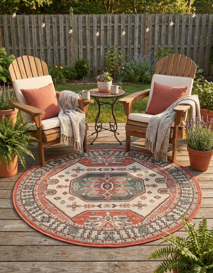 Detail image of 3' x 3'  Washable Traditional Indoor / Outdoor Round Rug