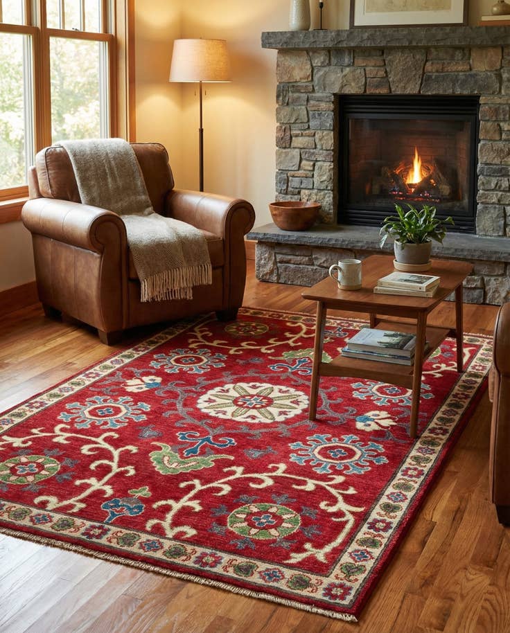 Detail image of 4' 1 x 6' 1 Hand Knotted Kazak Rug