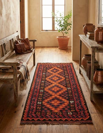 3' 3 x 6' 6 Hand Woven Kilim Afghan Wool Runner Rug