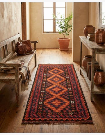 3' 3 x 6' 6 Hand Woven Kilim Afghan Wool Runner Rug