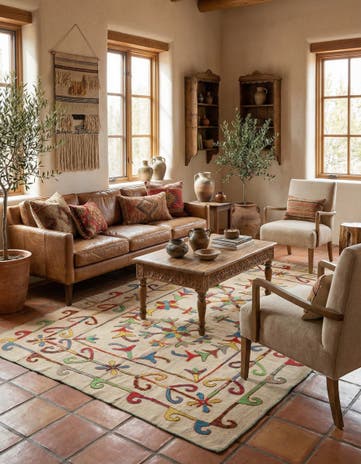 5' 7 x 7' 4 Hand Woven Kilim Suzani Wool Rug