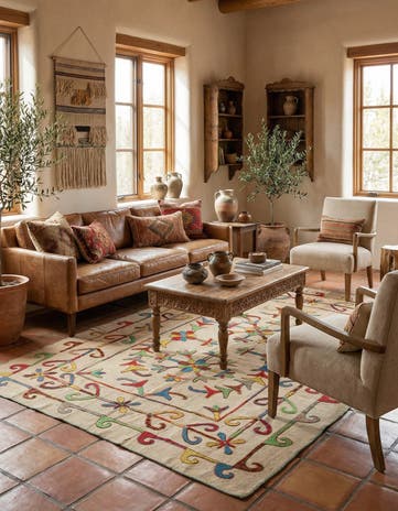 5' 7 x 7' 4 Hand Woven Kilim Suzani Wool Rug