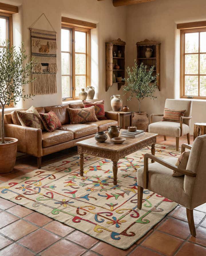 5' 7 x 7' 4 Hand Woven Kilim Suzani Wool Rug