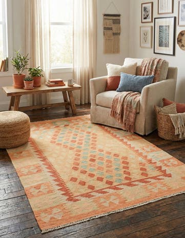 3' 4 x 4' 10 Hand Woven Kilim Waziri Wool Rug