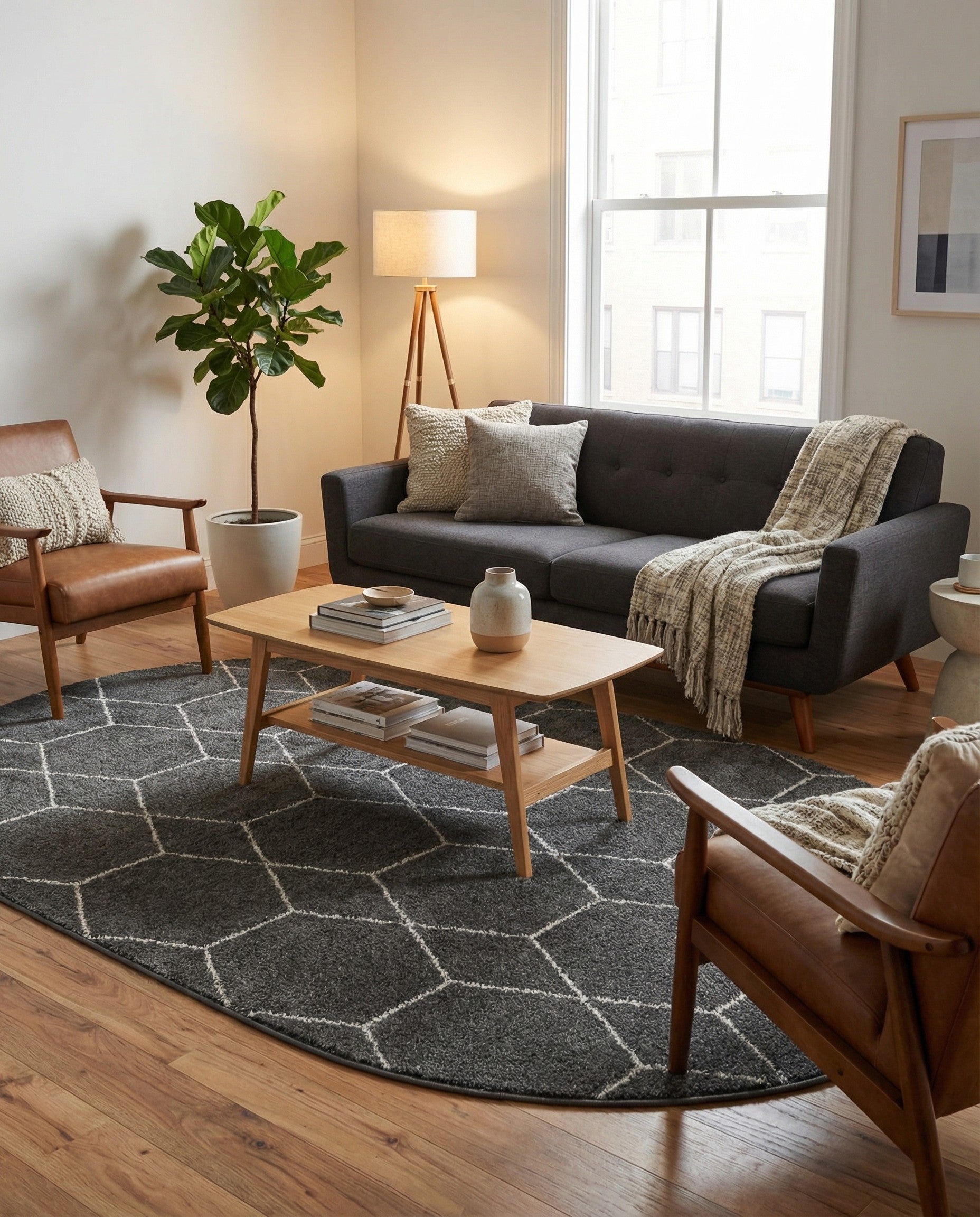  5' 3 x 8' Lattice Frieze Oval Rug