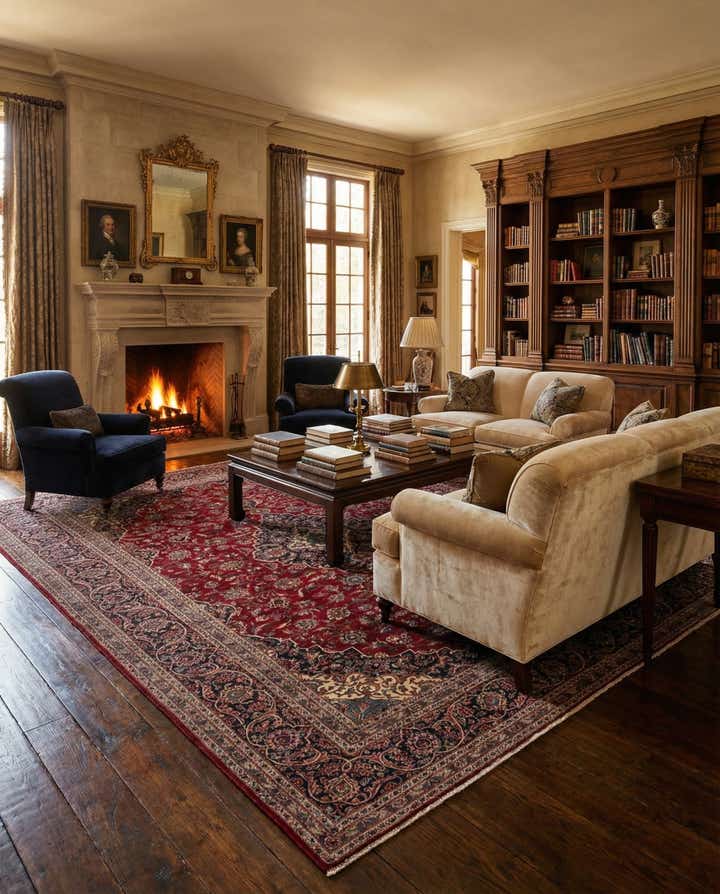 9' 7 x 13' 2 Hand Knotted Kashan Persian Wool Rug