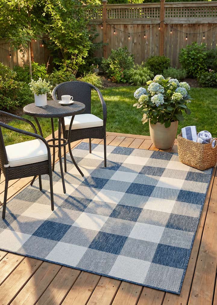 5' 3 x 7' Easy-Clean Checkered Indoor / Outdoor Rug