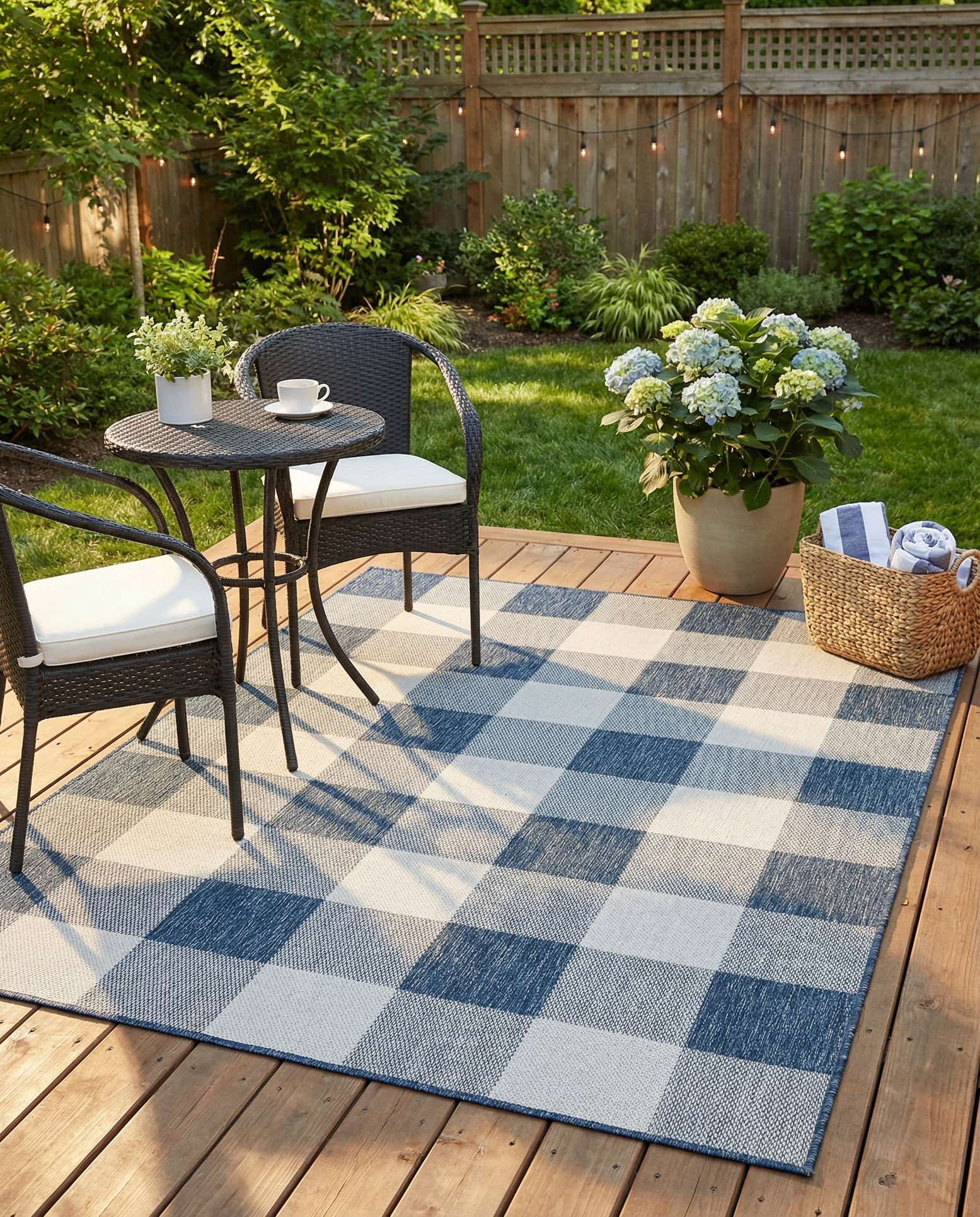 5' 3 x 7' Easy-Clean Checkered Indoor / Outdoor Rug