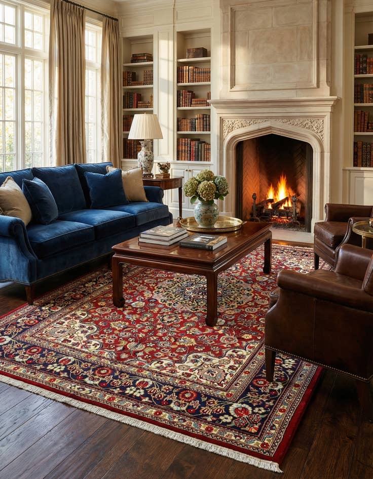 Detail image of 4' 7 x 7' 1  Hand Knotted Qom Persian Rug