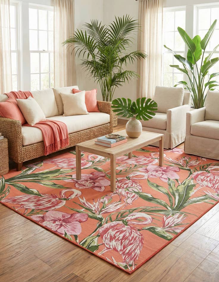 Detail image of  7' 10 x 7' 10  Washable Botanical Indoor / Outdoor Square Rug