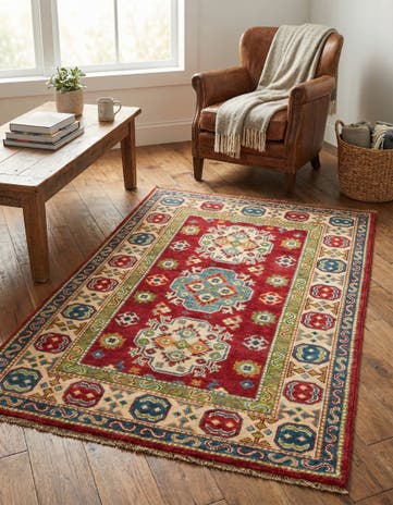 3' 2 x 4' 10 Hand Knotted Kazak Rug