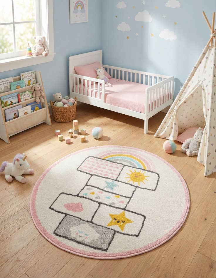 Detail image of 3' 3 x 3' 3 Hopscotch Whimsy Kids Round Rug