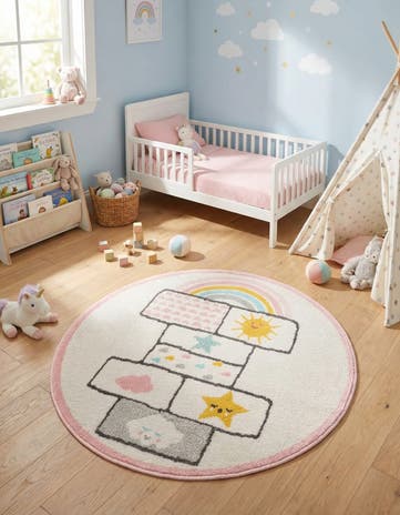 3' 3 x 3' 3 Hopscotch Whimsy Kids Round Rug