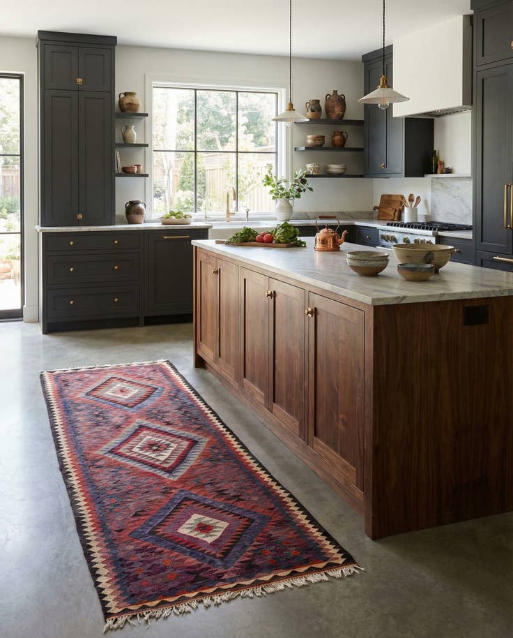 Detail image of 4' 2 x 9' 9 Hand Woven Kilim Fars Wool Runner Rug