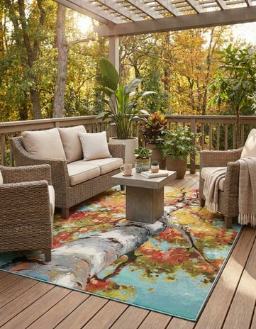 5' 3 x 8' Easy-Clean Botanical Indoor / Outdoor Rug