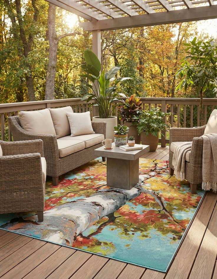 Detail image of 5' 3 x 8'  Washable Botanical Indoor / Outdoor Rug