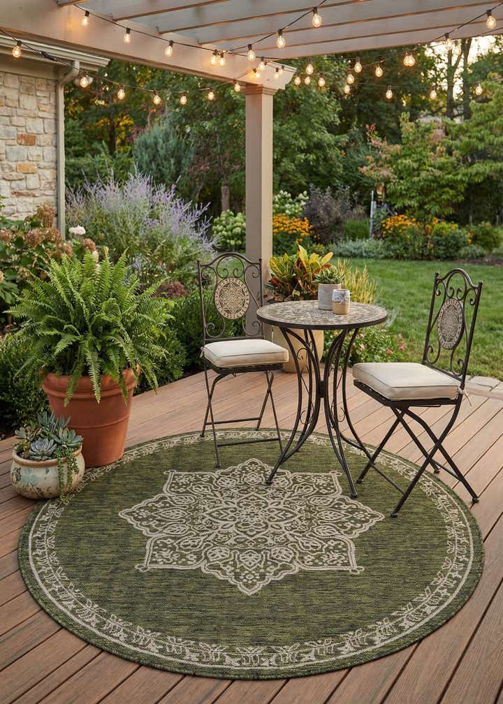 5' 3 x 5' 3 Easy-Clean Traditional Indoor / Outdoor Round Rug