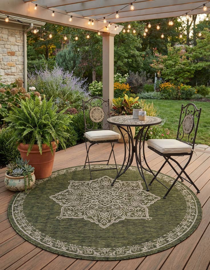 Detail image of 5' 3 x 5' 3  Washable Traditional Indoor / Outdoor Round Rug
