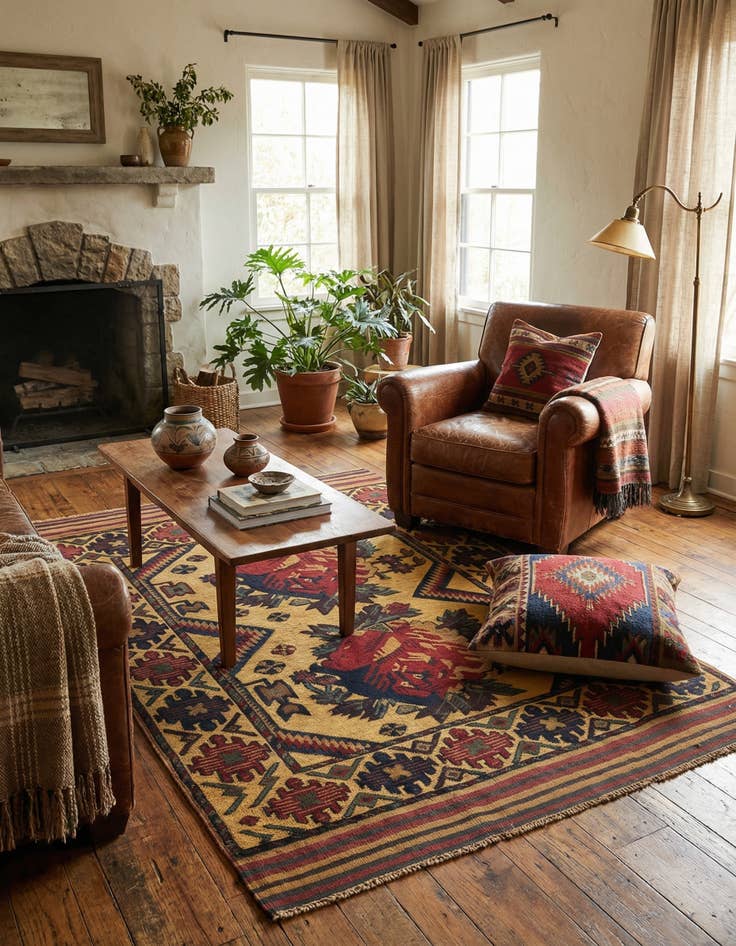 Detail image of 4' x 5' 11  Hand Knotted Sumak Wool Rug