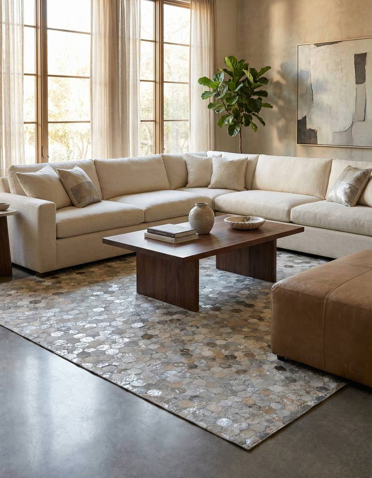 Detail image of 5' 1 x 8' Cowhide Leather Rug