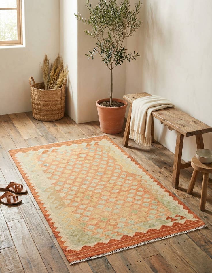 Detail image of 3' 2 x 5'  Hand Woven Kilim Waziri Wool Rug