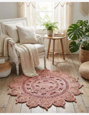 Pink Handmade Braided Jute Round Rug