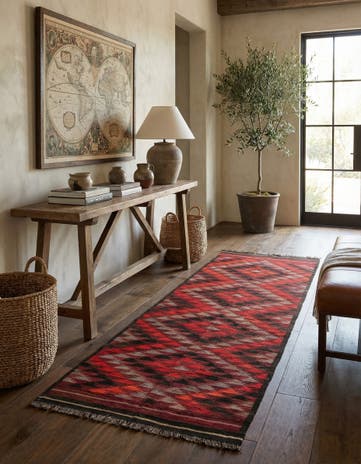 4' 3 x 11' 4 Hand Woven Kilim Fars Wool Runner Rug