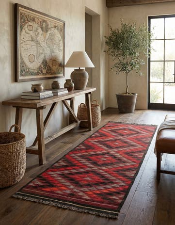 4' 3 x 11' 4 Hand Woven Kilim Fars Wool Runner Rug