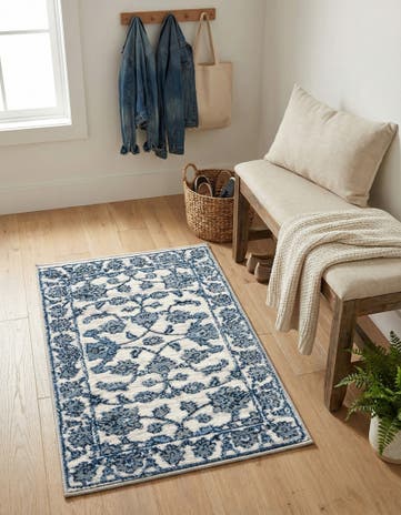 White Blue Boston Rug