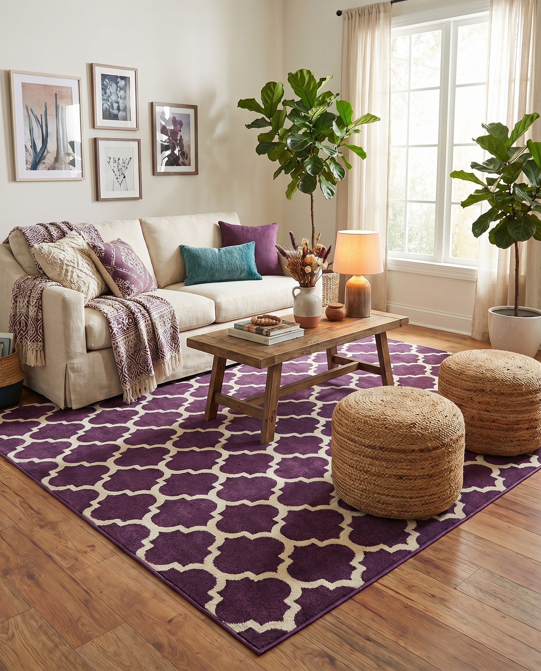 Purple Lattice Square Rug