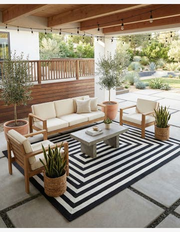 Black and White Easy-Clean Eco Verse Washable Indoor / Outdoor Rug