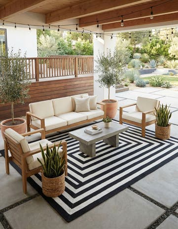 Black and White Easy-Clean Eco Verse Washable Indoor / Outdoor Rug