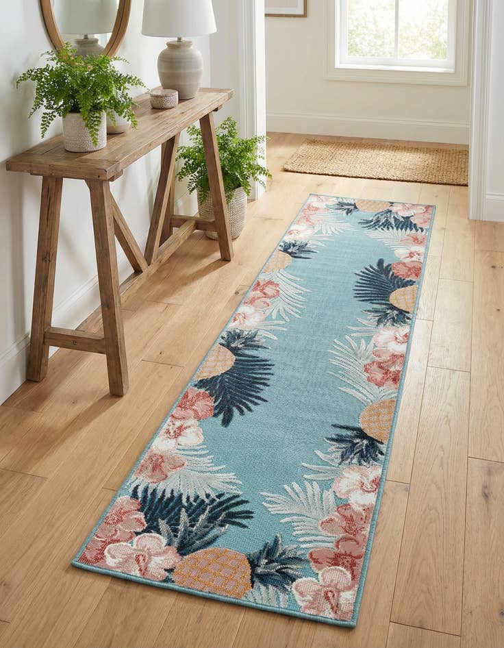 Detail image of 2' 2 x 8'  Washable Botanical Indoor / Outdoor Runner Rug