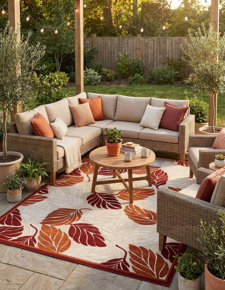 Detail image of 9' x 12' 2  Washable Botanical Indoor / Outdoor Rug