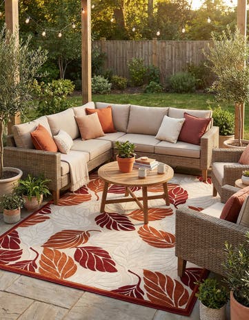 Terracotta Easy-Clean Botanical Indoor / Outdoor Rug