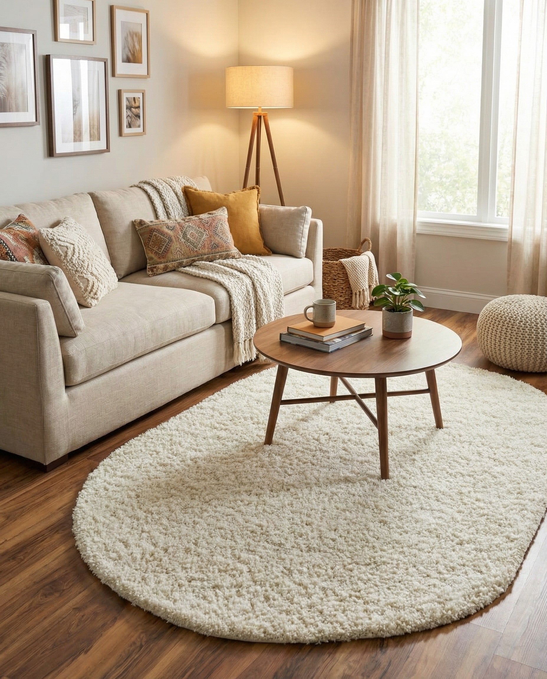  5' 3 x 8' Solid Shag Oval Rug